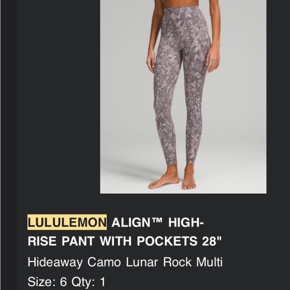 ULULEMON ALIGN™ HIGH-RISE PANT WITH POCKETS 28" Size 6 - Picture 4 of 4